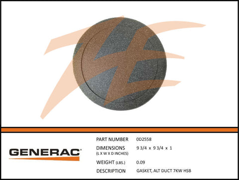 Generac 0D2558 Alternator Duct Gasket 7kW