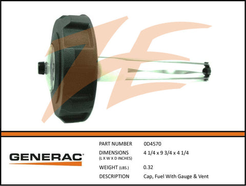 Generac 0D4570 Fuel Cap with Gauge and Vent