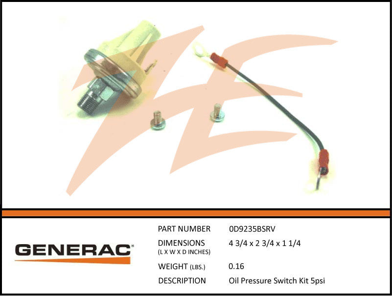 Generac 0D9235BSRV Oil Pressure Switch Kit 5 psi
