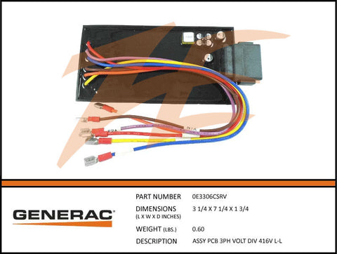 Generac 0E3306CSRV PCB 3 Phase Voltage Div 416V