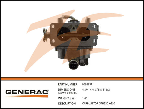 Generac 0E9383F Carburetor GT530 XG10