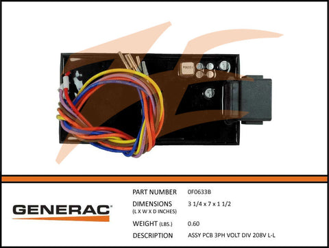 Generac 0F0633B Assembly PCB 3 Phase Voltage Div 208V