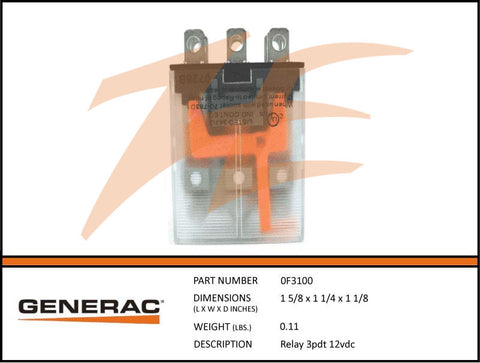 Generac 0F3100 Relay 3PDT 12V