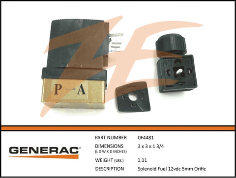 Generac 0F4481 Fuel Solenoid 12V 5mm (Choke or Primer Solenoid)