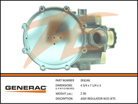 Generac 0F6246 Fuel Regulator Assembly w/o Jets