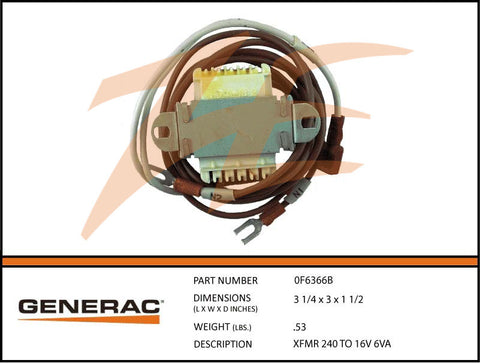 Generac 0F6366B Transformer 240V To 16V 6VA