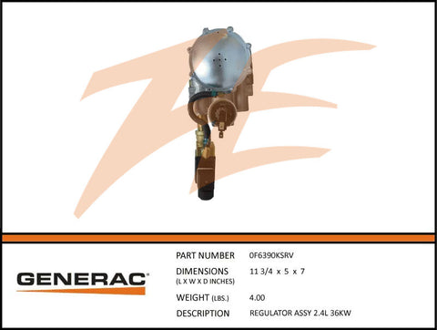 Generac 0F6390KSRV Fuel Regulator Assembly 2.4L 36kW