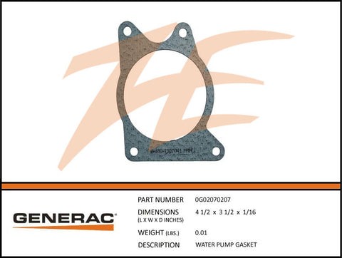 Generac 0G02070207 Water Pump Gasket 1.6L