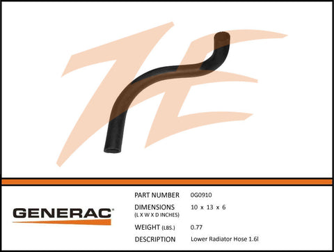 Generac 0G0910 Lower Radiator Hose 1.6L