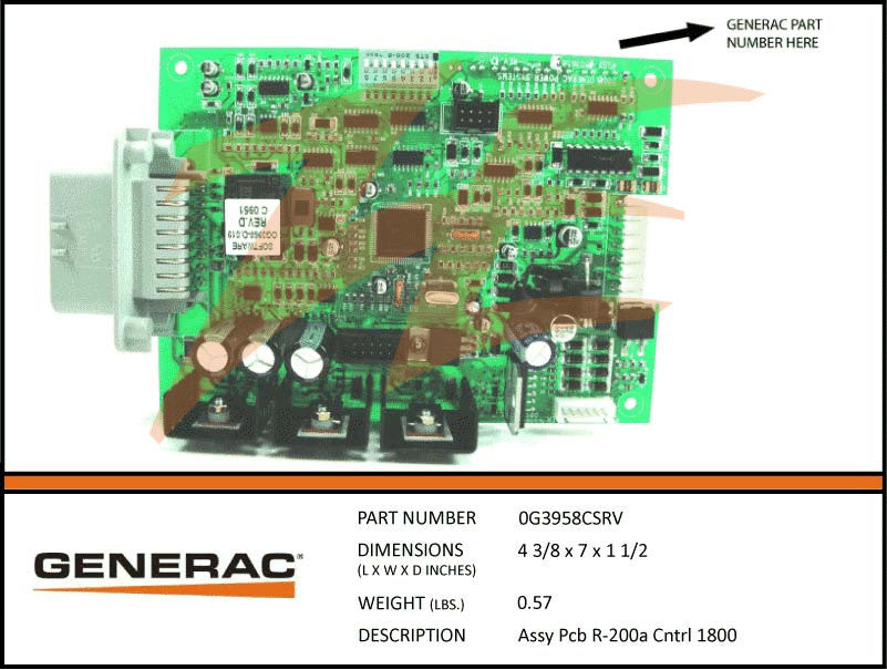 Generac 0G3958CSRV/0G3958C R200A Control Board Assembly PCB 1800 RPM ...