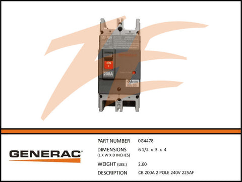 Generac 0G4478 Circuit Breaker 200A 2 Pole 240V