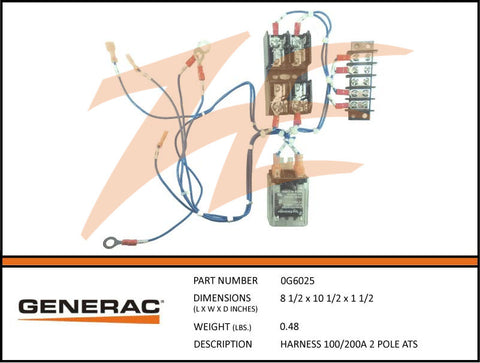 Generac 0G6025 Transfer Switch Harness 100/200A 2 Pole