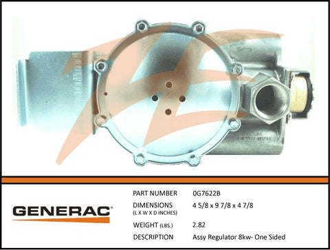 Generac 0G7622B Fuel Regulator Assembly 8kW