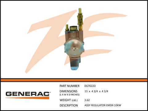 Generac 0G7622D Fuel Regulator Assembly 10kW Emissions