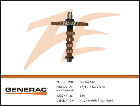 Generac 0G79740SRV Camshaft and Gear Assembly GT999