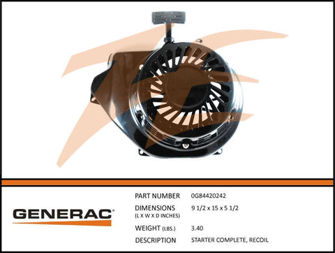 Generac 0G84420242 Recoil Starter Complete