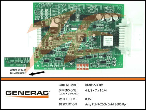 Generac 0G8455DSRV R200B Control Board 3600 RPM