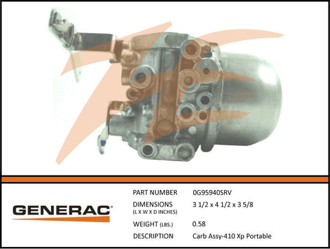 Generac 0G95940SRV Carburetor Assembly 410cc XP Portable